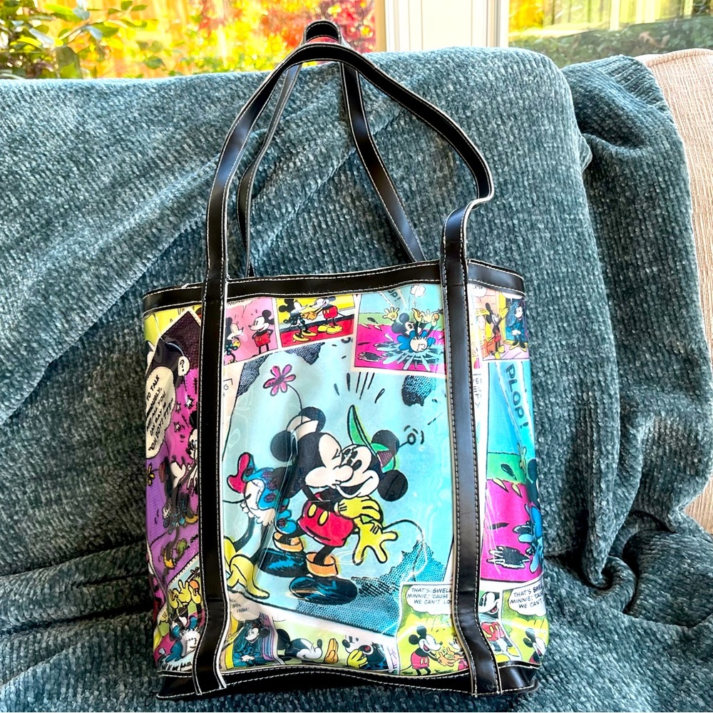 Disney Mickey Minnie Mouse Comic Strip Vintage Vinyl Tote Bag/Purse